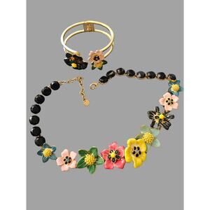 Talbots 22-in Single Strand Multi- Colored Floral Tropical Necklace W Bracelet